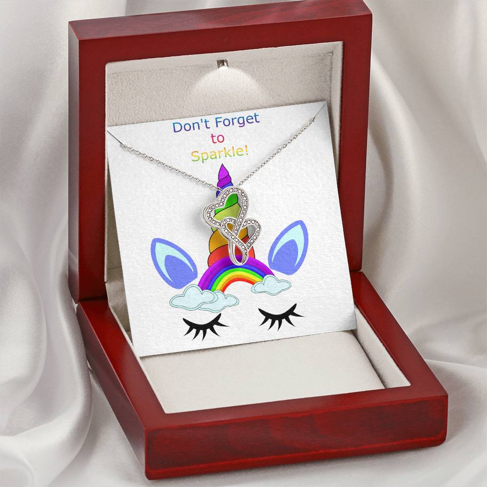 For Your Daughter Unicorn Don't Forget To Sparkle Two Hearts Necklace Colorful Magical Birthday Gift Double Hearts Necklace