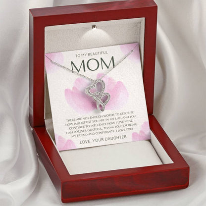 To My Beautiful Mom Necklace  Mom Gift  Mother’S Day Gift  Birthday Gift For Mom  Gift From Daughter For Mom  Necklace Double Hearts Necklace
