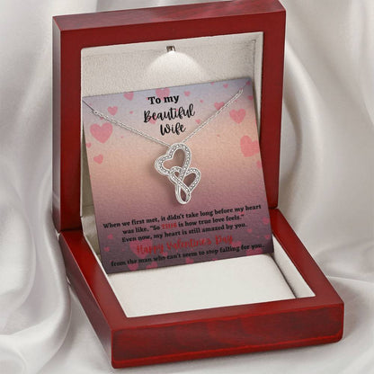 To My Beautiful Wife Valentine's Day Double Heart Necklace Double Hearts Necklace