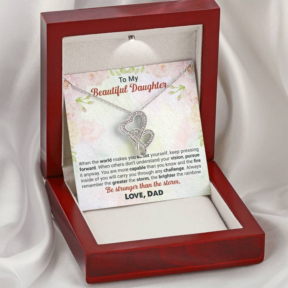To My Beautiful Daughter - Love Dad Necklace Double Hearts Necklace