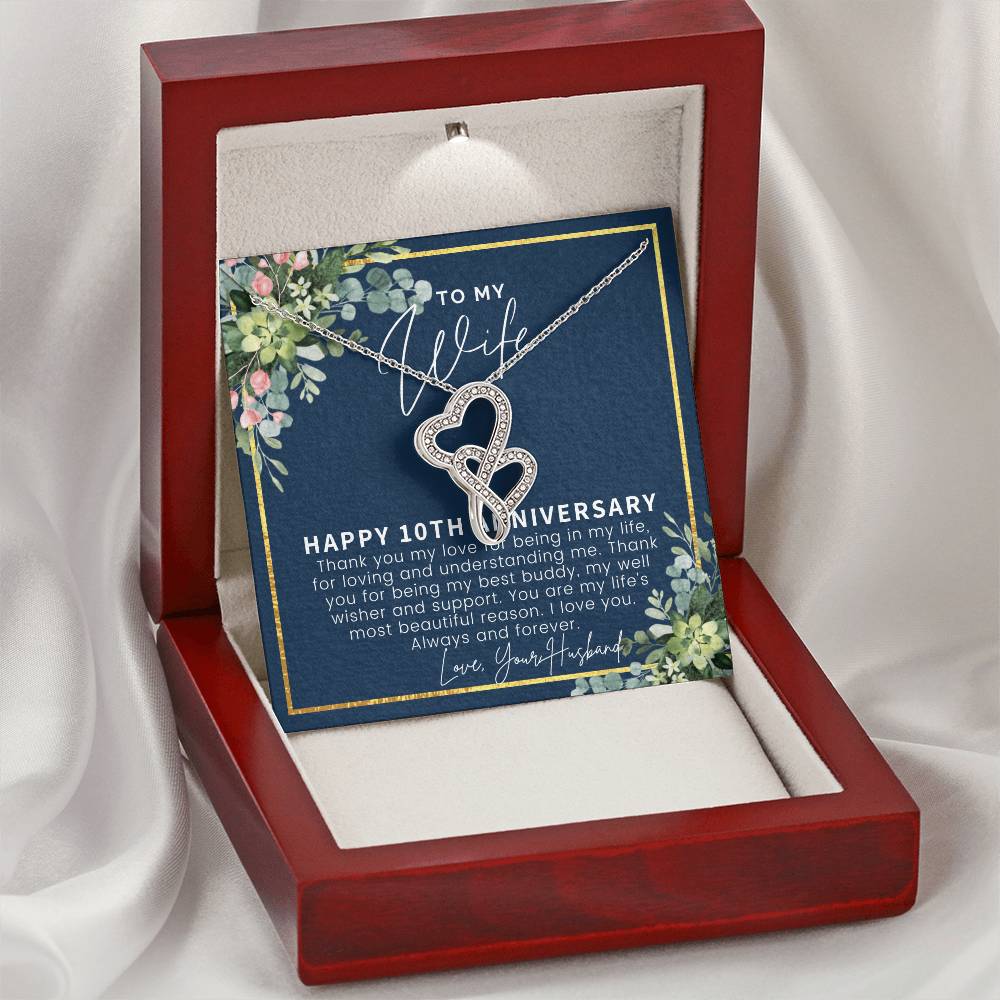 10 Year Anniversary Gift For Wife 10 Year Anniversary Gifts 10Th Wedding Anniversary Gift For Her Double Hearts Necklace