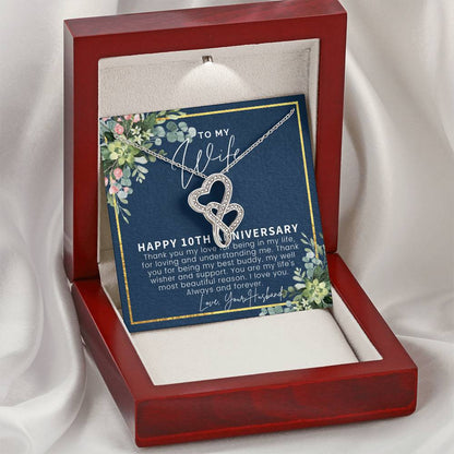 10 Year Anniversary Gift For Wife 10 Year Anniversary Gifts 10Th Wedding Anniversary Gift For Her Double Hearts Necklace