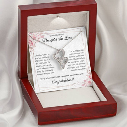 To My Wonderful Daughter In Law - Joined Hearts Necklace Double Hearts Necklace