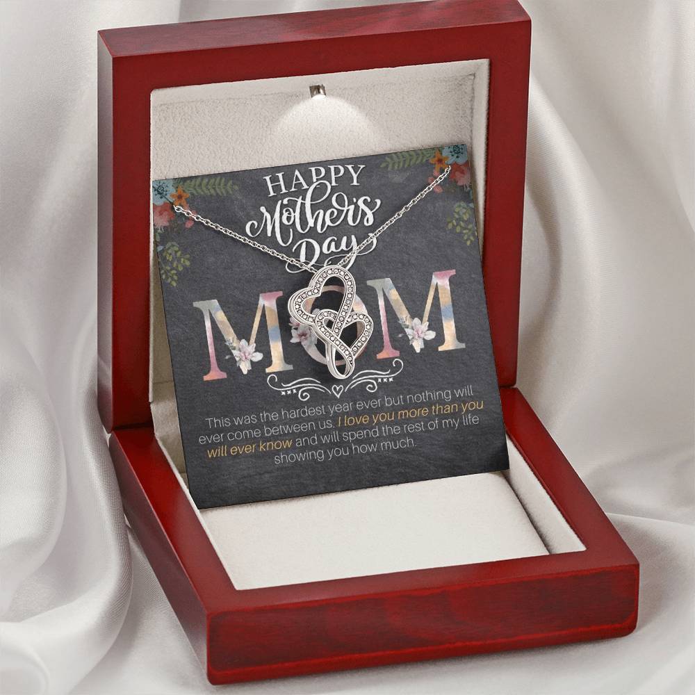 Happy Mother's Day! -14K White Gold Finish   Double Hearts Necklace