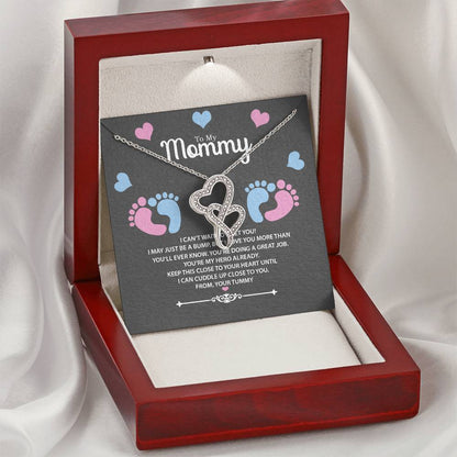 To My Mommy From Your Tummy Gift For Pregnant Wife  Double Hearts Necklace