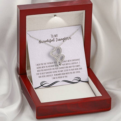 To My Beautiful Daughter I Wish You The Strength - Pink Double Hearts Necklace