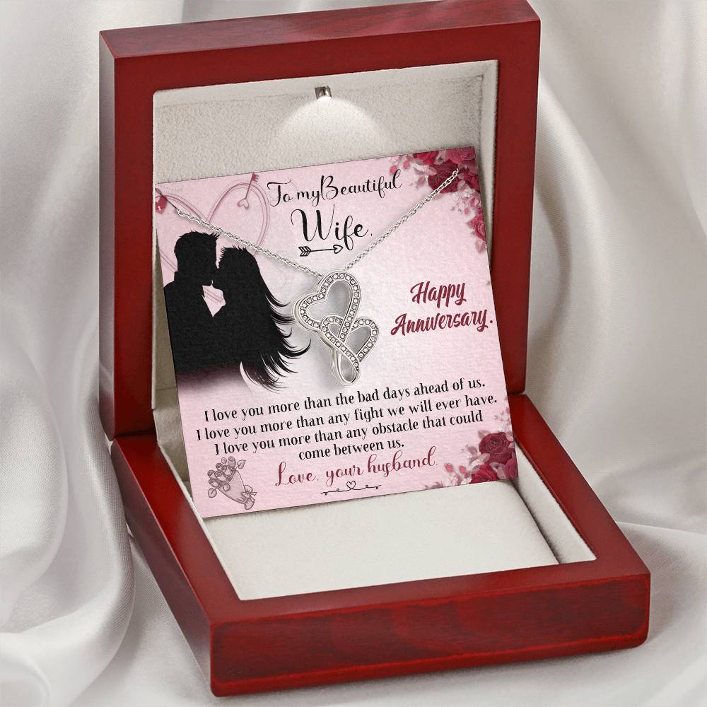 To My Wife Necklace - Anniversary Gift For Wife -  Double Hearts Necklace