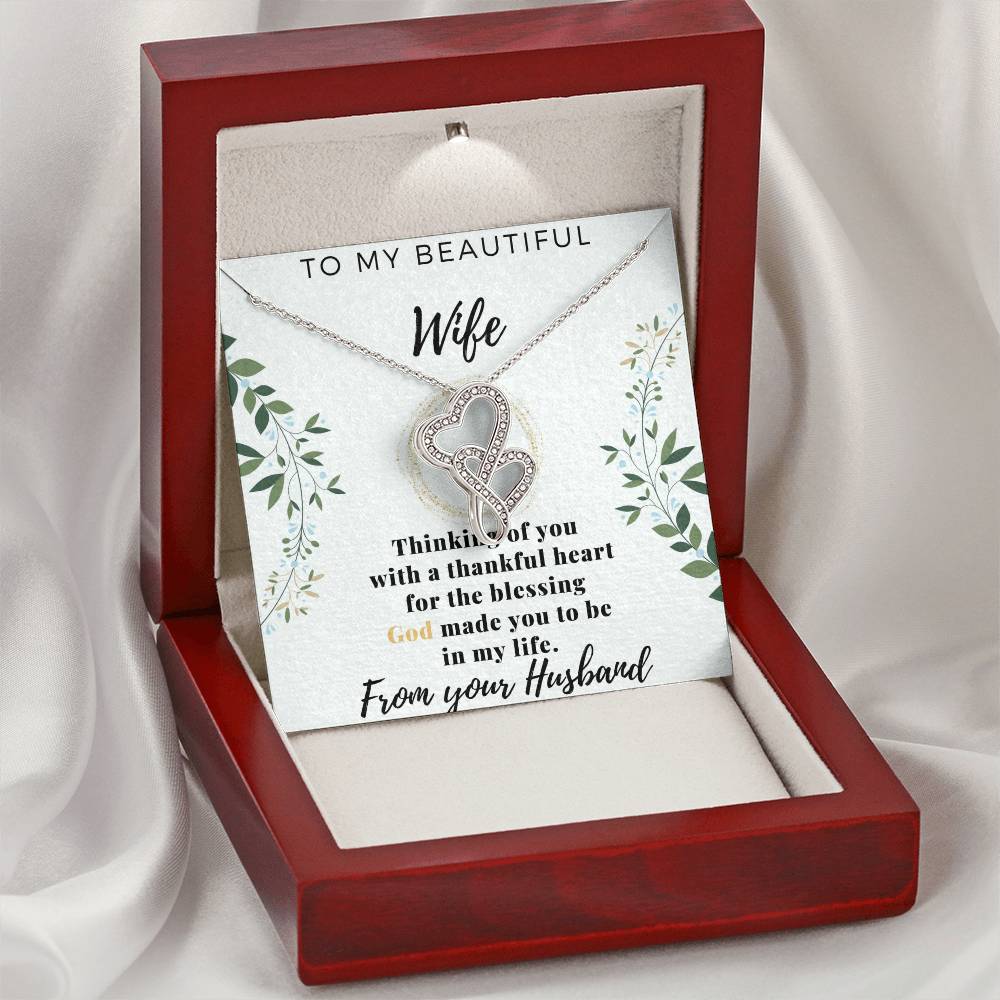 To My Beautiful Wife - Love From Your Husband - Gift For Wife From Husband -  Anniversary Necklace For Wife Wife Birth Double Hearts Necklace
