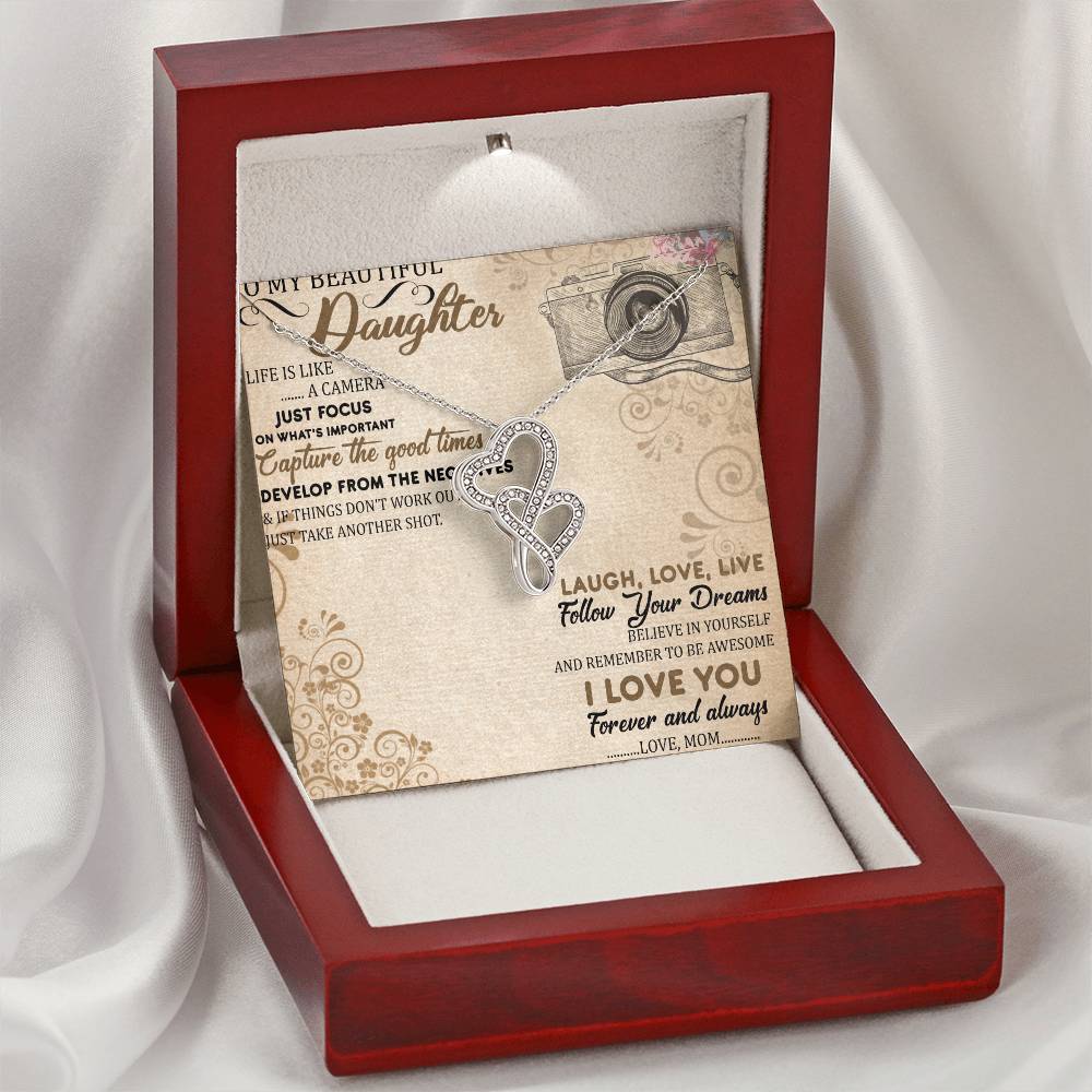 To My Beautiful Daughter Necklace - Daughter Gift - To My Daughter Necklace From Mom - To My Daughter Necklace From Da 2 Double Hearts Necklace