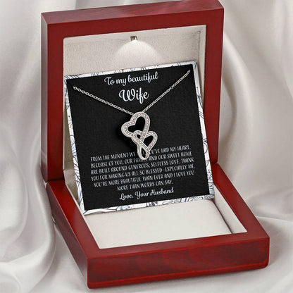 To My Beautiful Wife From The Moment We Met - Leaf Double Hearts Necklace