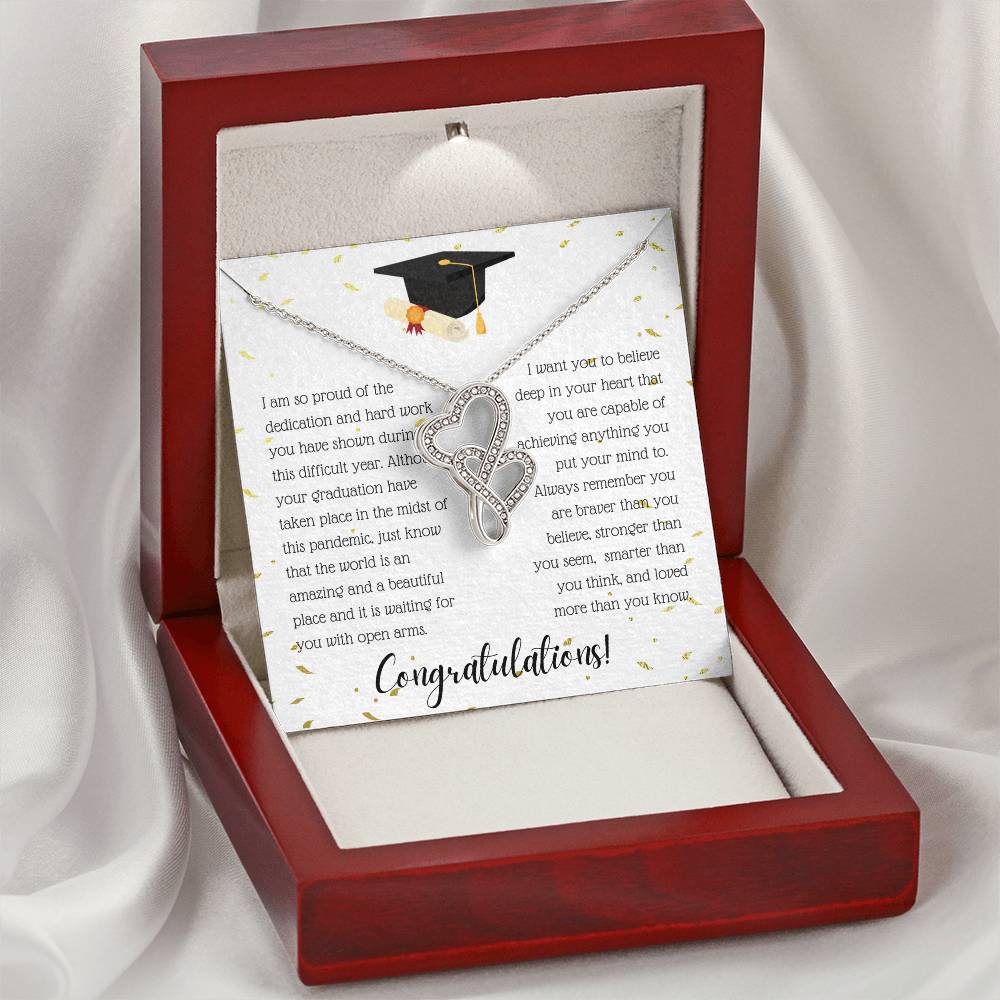 A Beautiful Girl On Her Graduation Day Necklace - Graduation Gift Necklace - Graduation Gift For Her - College Graduat Double Hearts Necklace