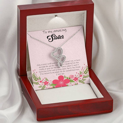 To My Amazing Sister - Pink Double Hearts Necklace