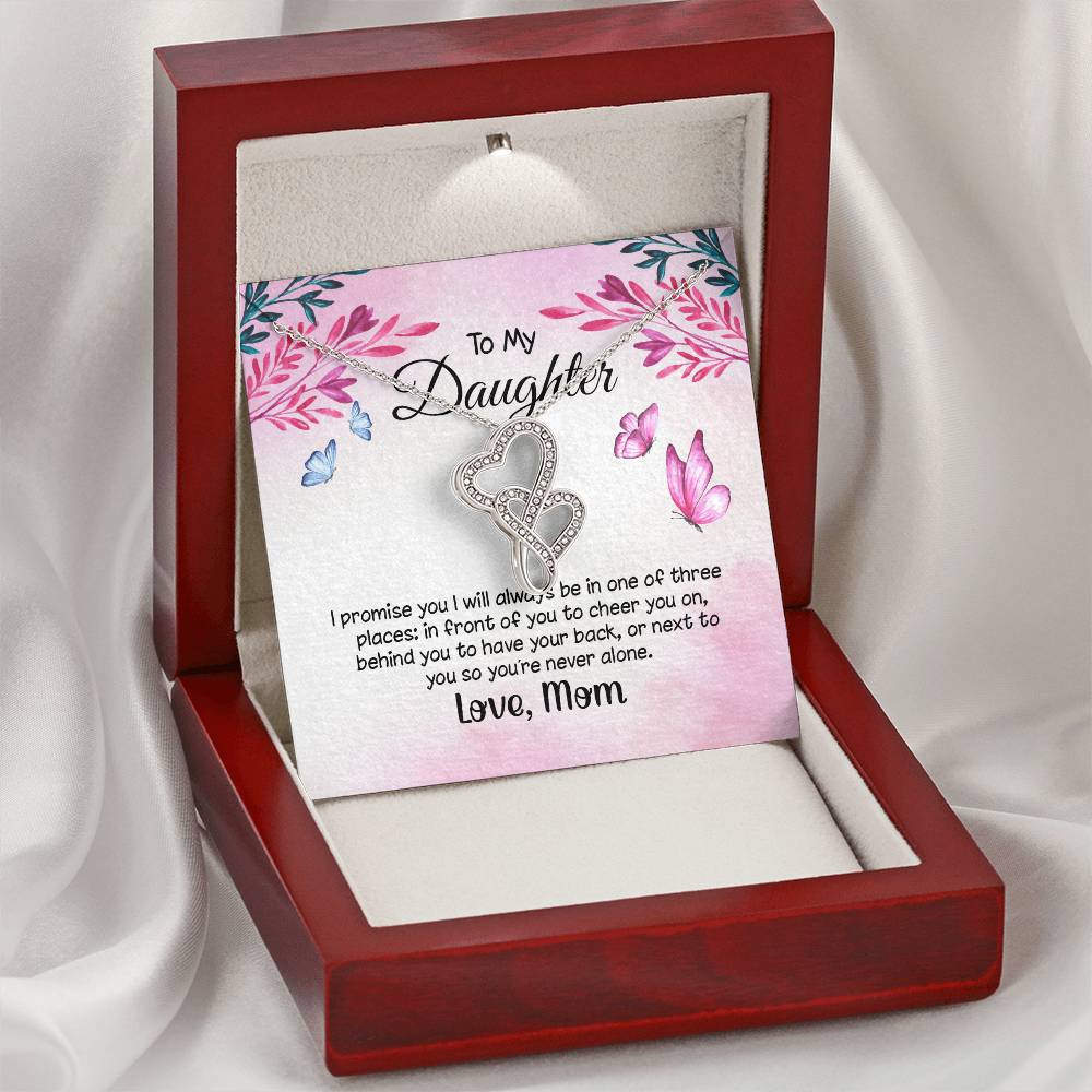 To My Daughter - I Promise You -  Double Hearts Necklace