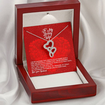 To My Lovely Wife - Forever Love Necklace - Love Your Husband - Lovely Wife -Romantic Wife Necklace - Anniversary Gift Double Hearts Necklace