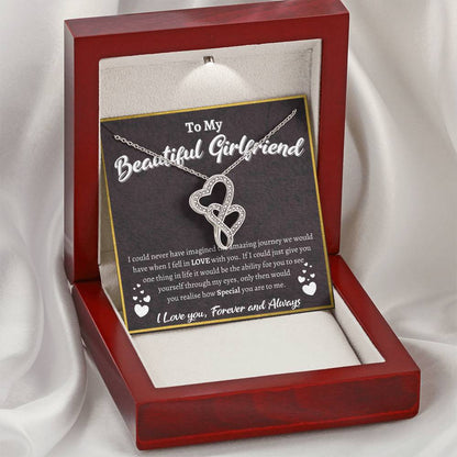 To My Beautiful Girlfriend Double Heart Necklace Double Hearts Necklace