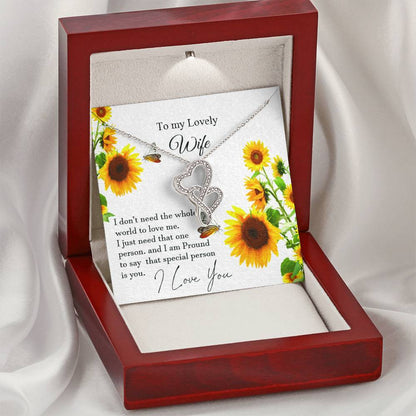 To My Wife  With Pod Message Cards Husband Gift To Wife Love Your Husband. Double Hearts Necklace