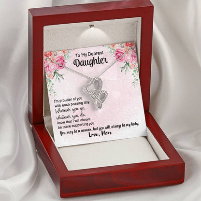 To My Dearest Daughter - You Will Always Be My Baby - Love Mom - Necklace Double Hearts Necklace
