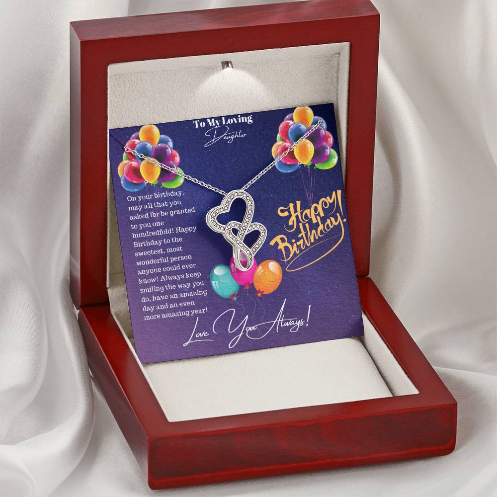 Happy Birthday Daughter - ! Double Hearts Necklace