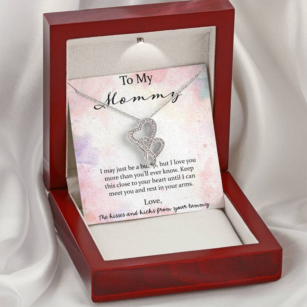 To My Mommy I May Just Be A Bump - Pink Double Hearts Necklace