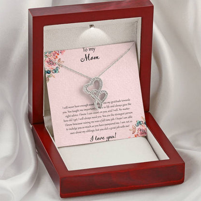 To My Mom I Will Never Have Enough Words - Pink Double Hearts Necklace