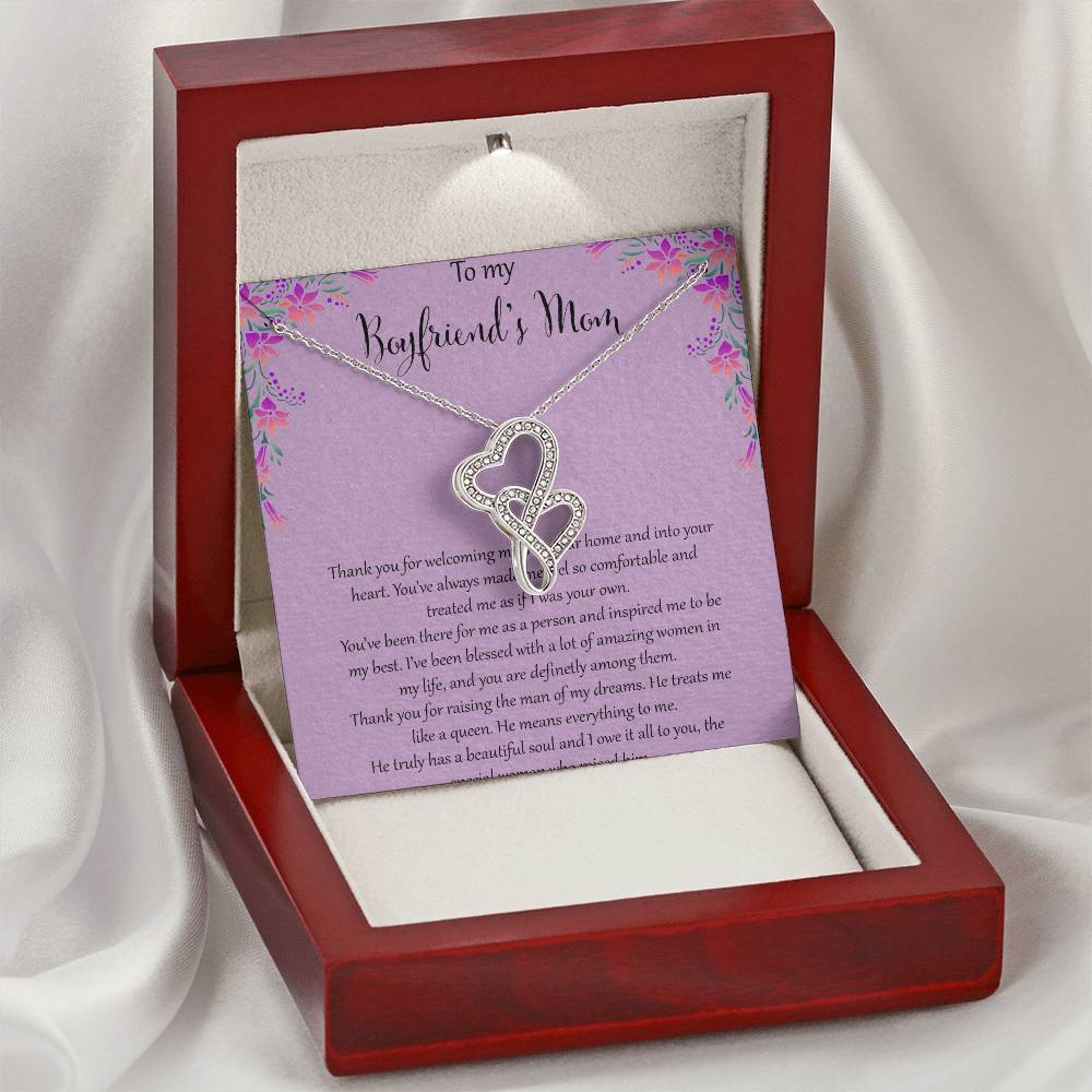 To My Boyfriends Mom - Purple Double Hearts Necklace