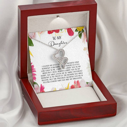To My Daughter I Close My Eyes For A Moment - Floral Double Hearts Necklace