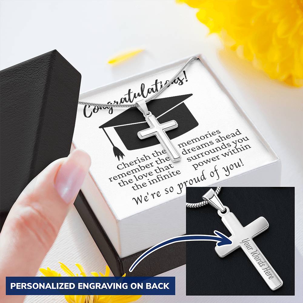 Dream Ahead Graduation Gift Cross Necklace Customize Engraved Cross Necklace