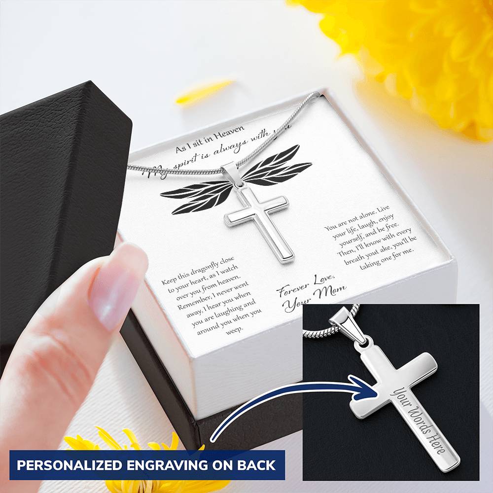 As I Sit In Heaven My Spirit Is Always With You - Mom Customize Engraved Cross Necklace