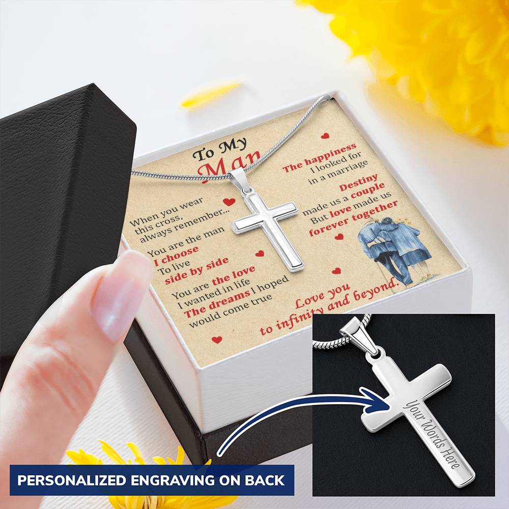 For Your Man - Live Side By Side - Cross Customize Engraved Cross Necklace