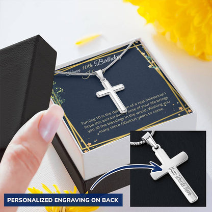 Cross Necklace Gift For 10 Year Old Boy 10Th Birthday Gift For Boy Customize Birthday Gifts For Him Customize Engraved Cross Necklace
