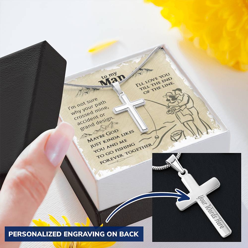 For Your Man - Go Fishing Together Forever - Cross Customize Engraved Cross Necklace