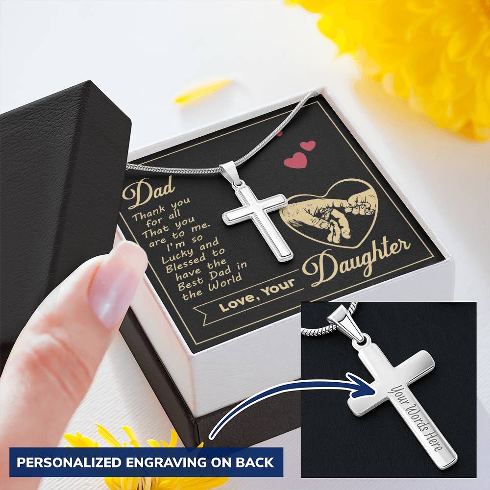 Gift For Dad - Cross Necklace 1 Customize Engraved Cross Necklace