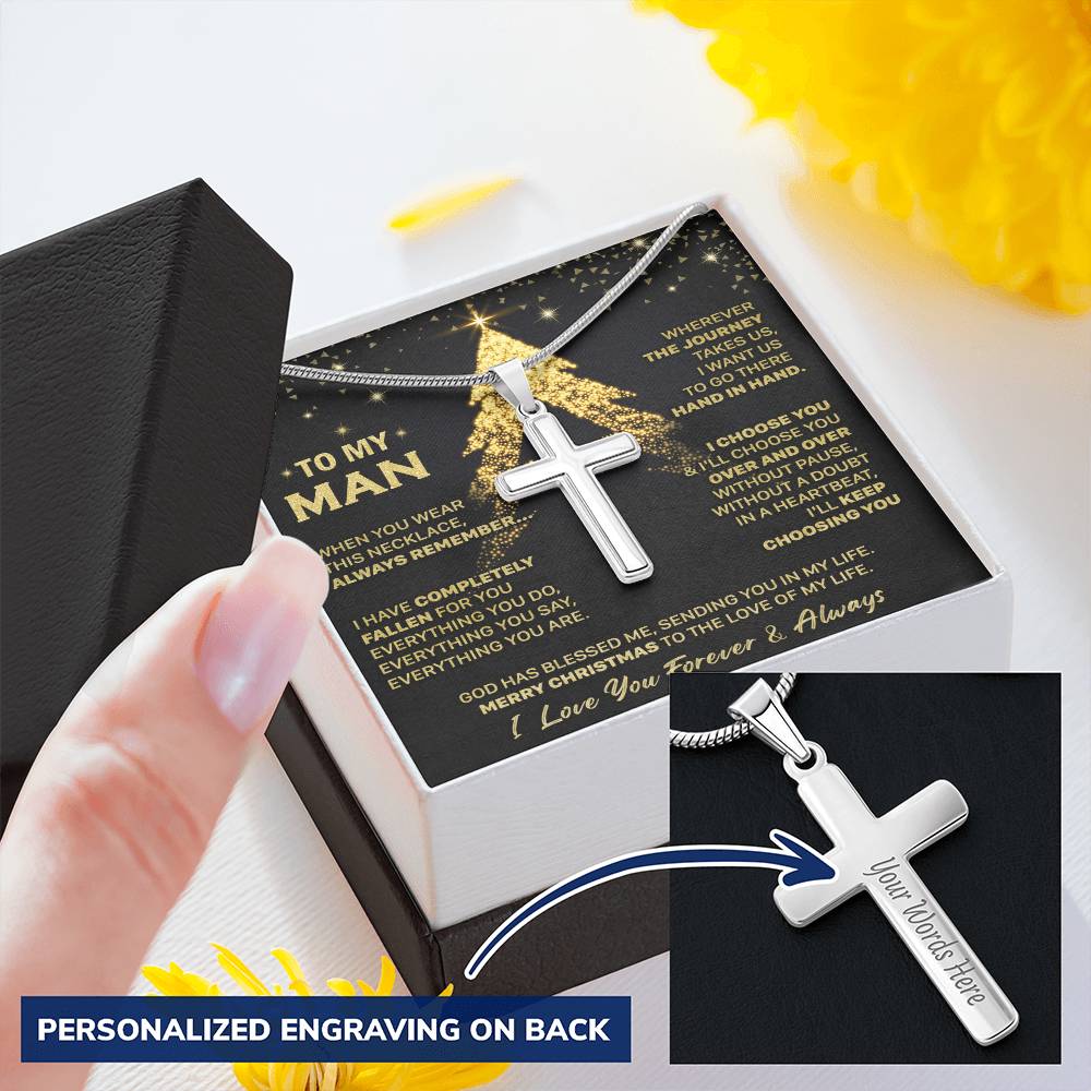 Gift For Husband - Remember - Cross Customize Engraved Cross Necklace