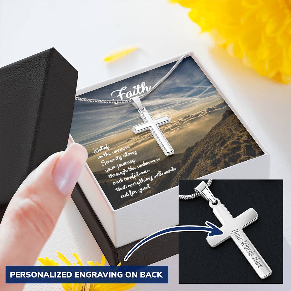 Engravable Faith Cross Pendant  ? Customize Engraved Cross Necklace