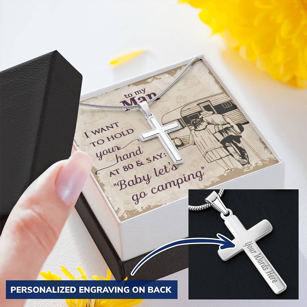 For Husband - Let's Go Camping - Cross Customize Engraved Cross Necklace
