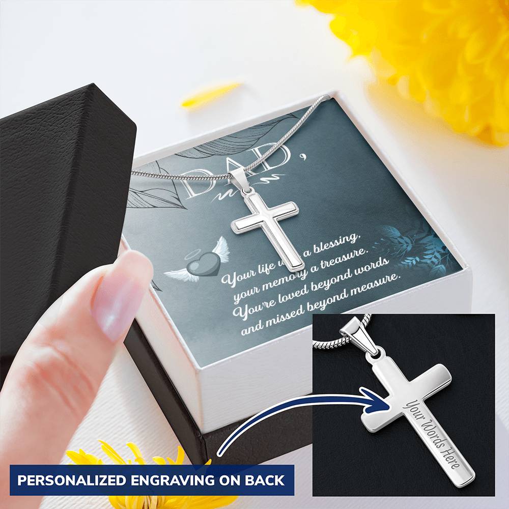Dad - Your Life Was A Blessing - Customize Cross Necklace Necklace Customize Engraved Cross Necklace