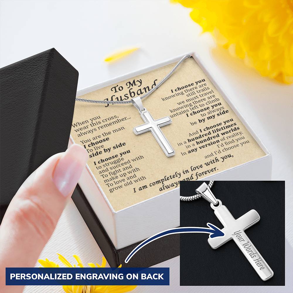 For Husband - Live Side By Side - Cross 1 Customize Engraved Cross Necklace