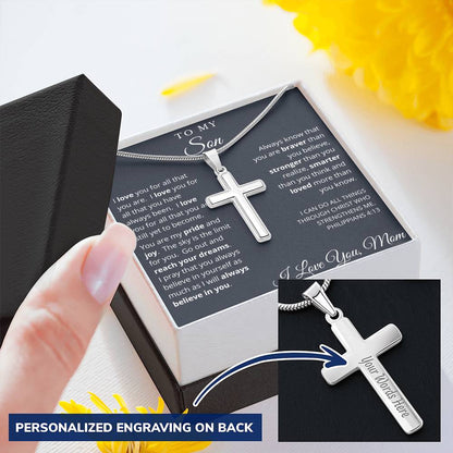 Graduation Gift For Son From Mom - Cross Necklace - Customize Engraving Customize Engraved Cross Necklace