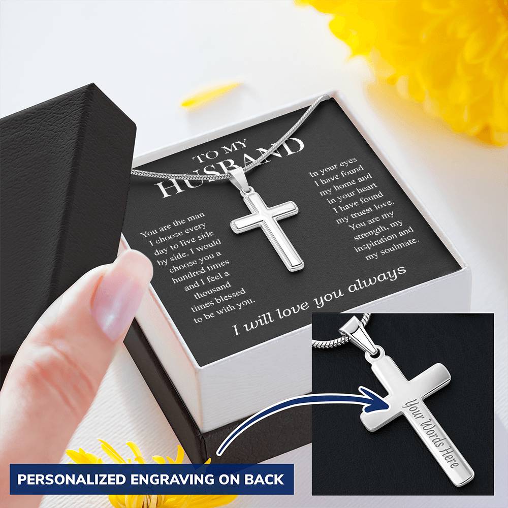 Gift For Husband - Cross Necklace For Men To My Husband From Wife Husband Birthday Gift 1 Customize Engraved Cross Necklace