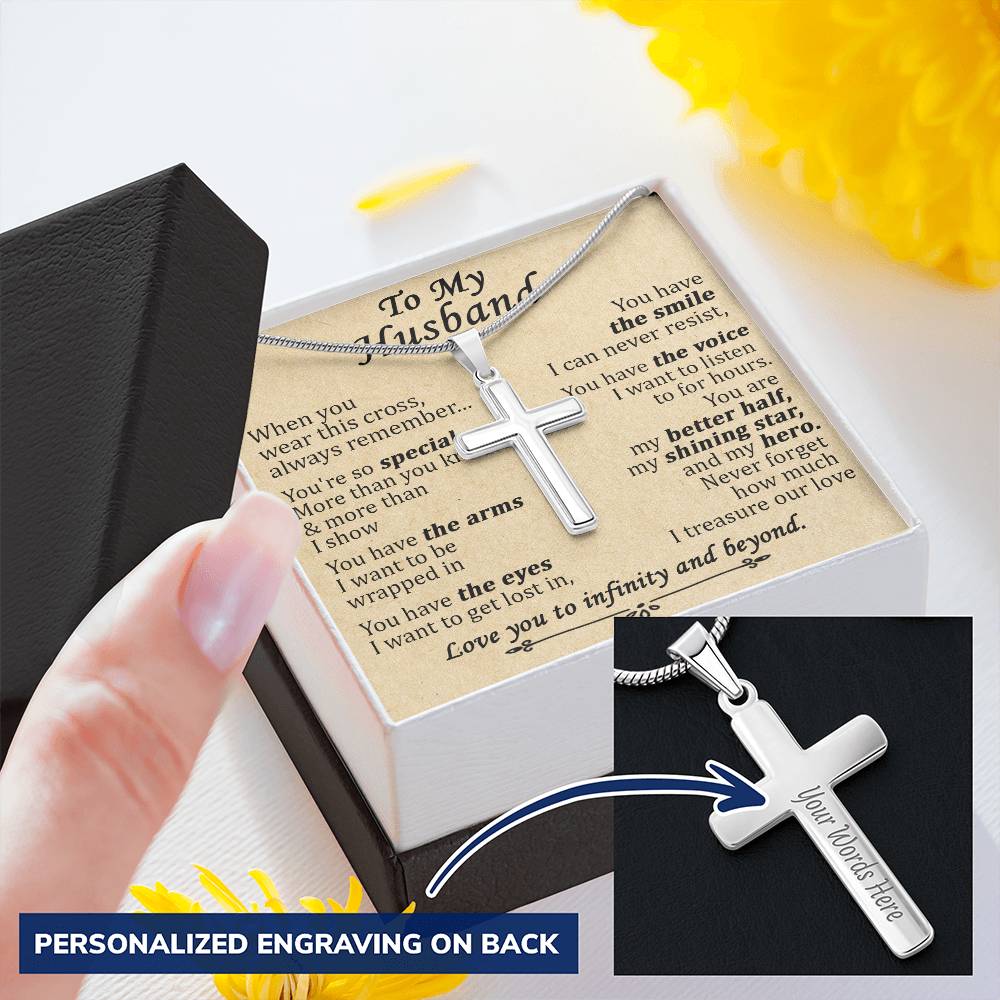 For Husband - Shining Star - Cross Customize Engraved Cross Necklace