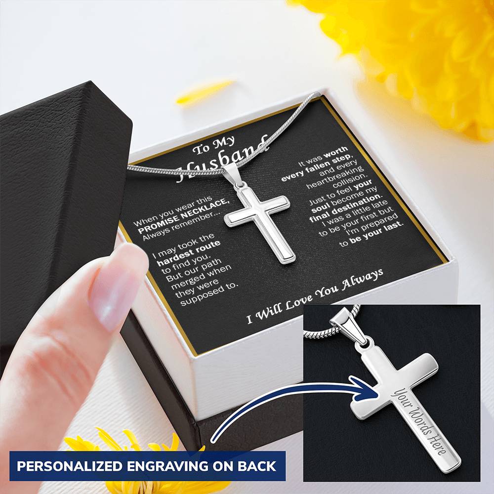 Gift For Husband - Hardest Route - Cross Customize Engraved Cross Necklace
