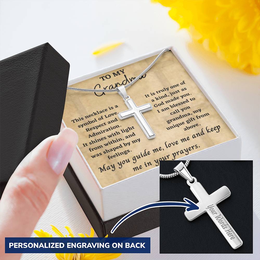 Cross Necklace For Grandma Customize Engraved Cross Necklace