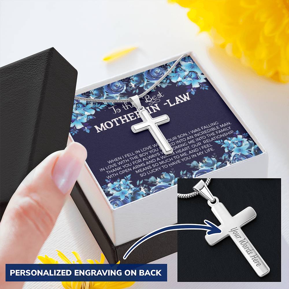 A Cross For The Best Mother-In-Law Customize Engraved Cross Necklace