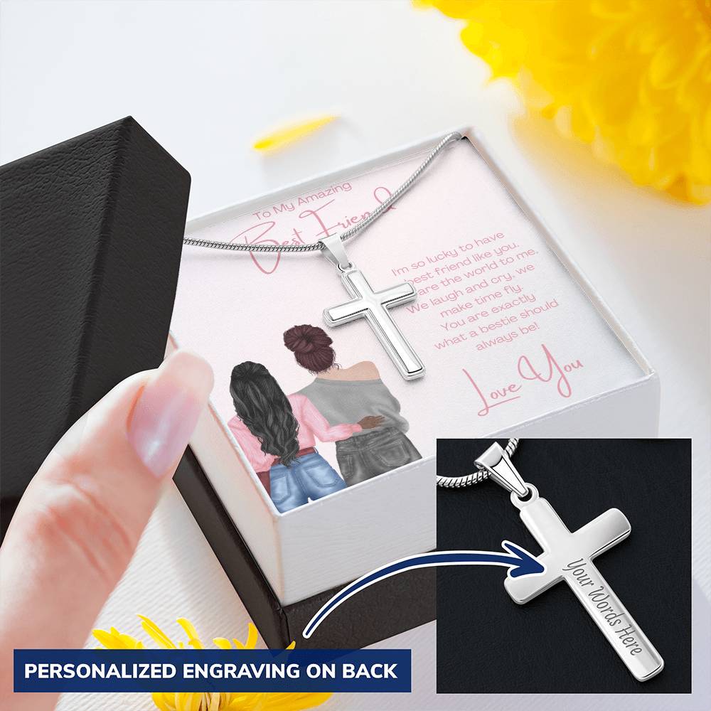 Amazing Best Friend - Customize Cross Customize Engraved Cross Necklace