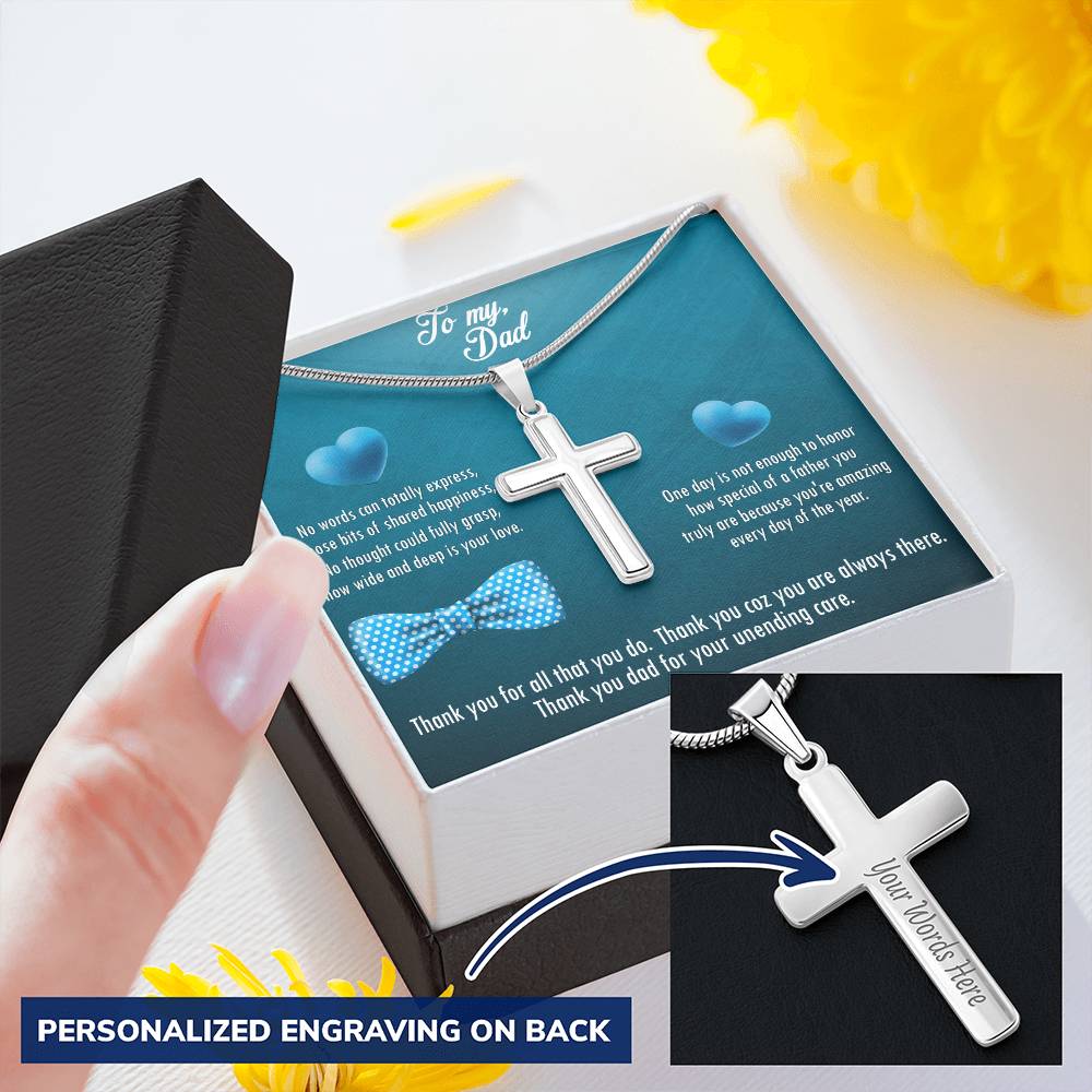 Gift For Dad 2 Customize Engraved Cross Necklace