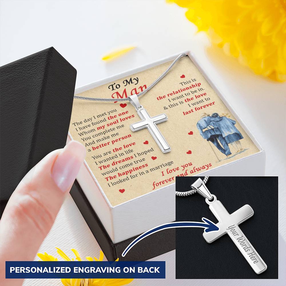 For Your Man - Last Forever - Cross 1 Customize Engraved Cross Necklace
