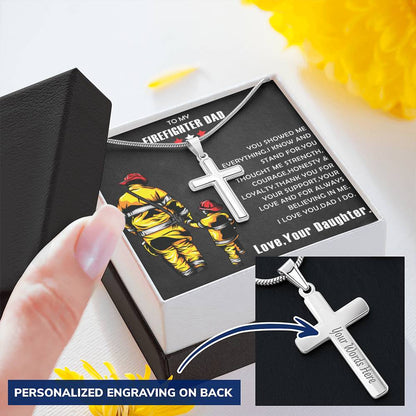 Firefighter Gift- Firefighter Cross Necklace- Father's Day Gift For Firefighter Customize Engraved Cross Necklace