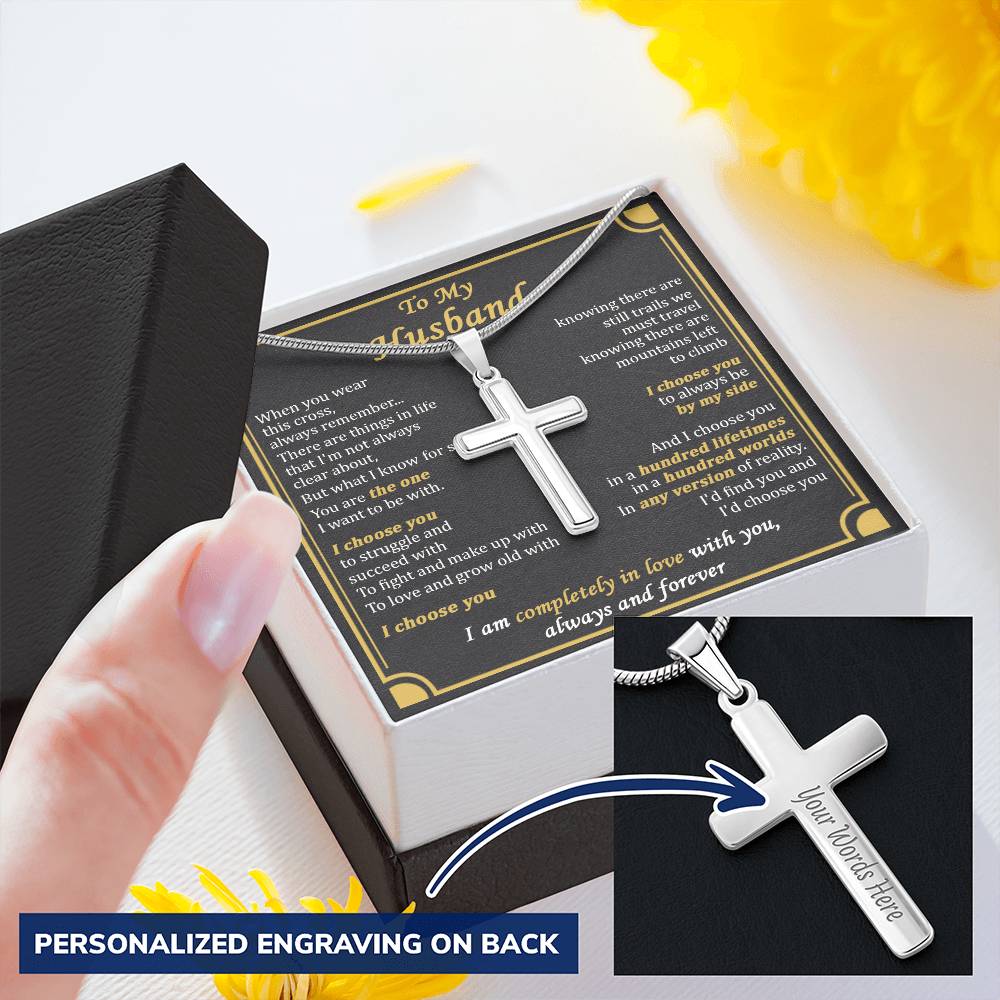 For Husband - Any Version - Cross Customize Engraved Cross Necklace