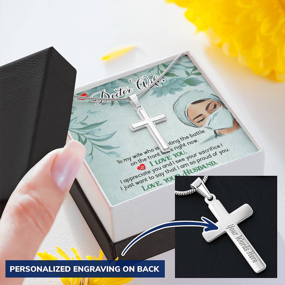 Dear Wife - I Appreciate You And I See Your Sacrifice - Customize Cross Necklace Customize Engraved Cross Necklace