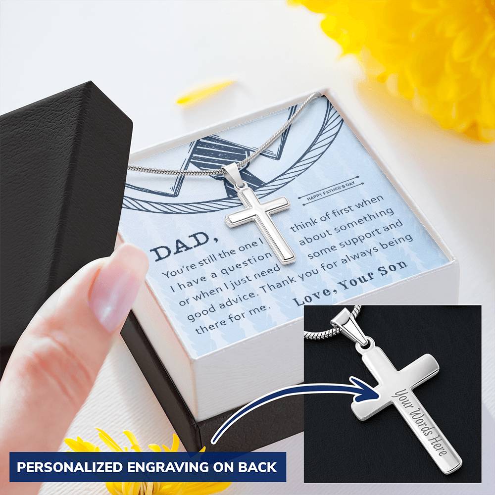 Gift For Dad From Son - Customize Cross Necklace - Father's Day Gift Customize Engraved Cross Necklace